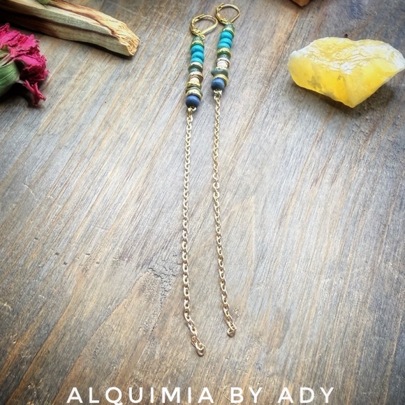 Alquimia Jewelry - Turquoise and Aventurine + SHOULDER DUSTER statement dangle earrings